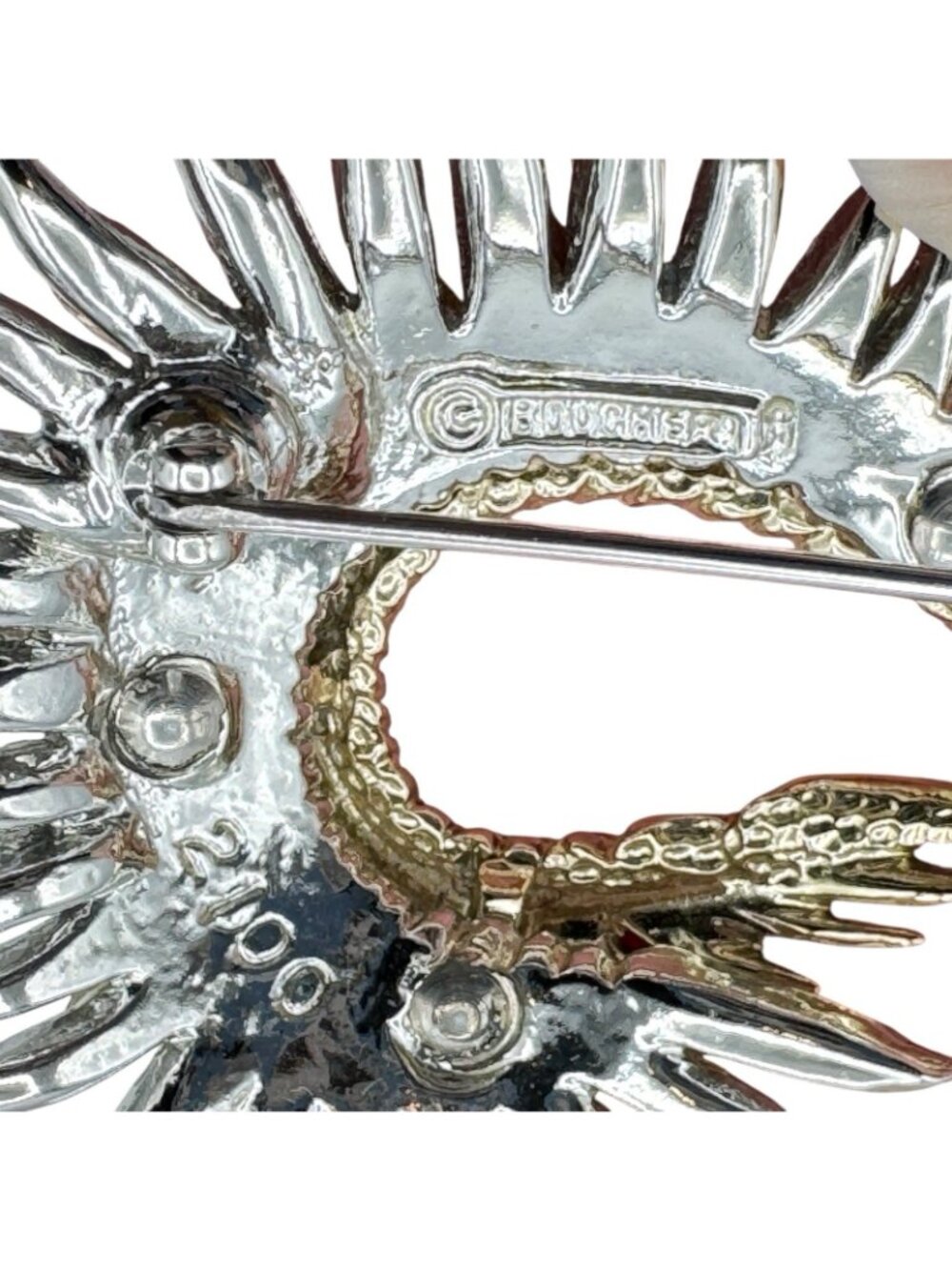 Vintage Marcel Boucher Brooch Gold Tone Rhodium Plated Fern Feather Rhinestones - Picture 11 of 14